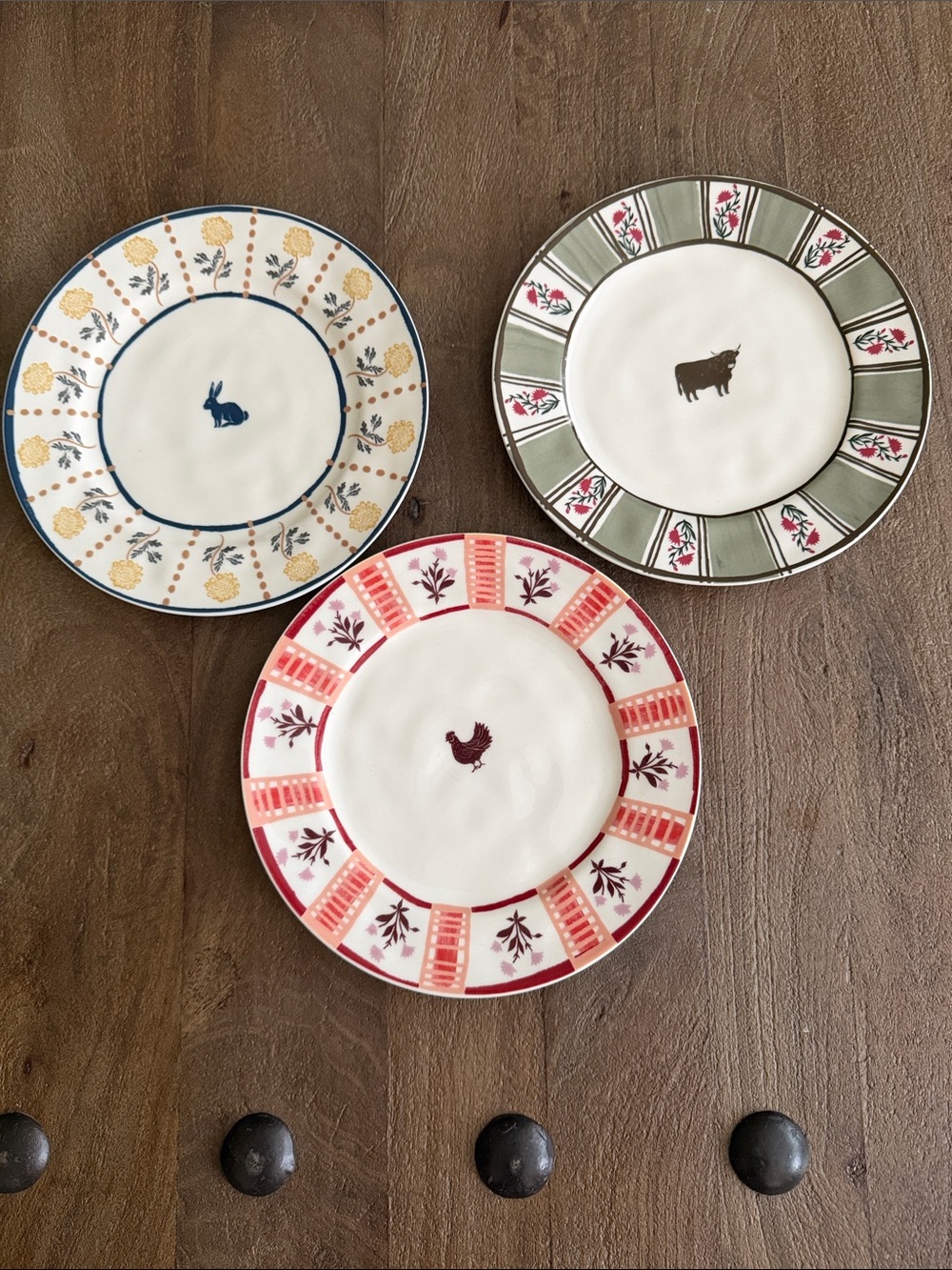 Anthropologie Millie Plate Set Salad Dessert Lunch Farm Bunny Cow Chicken